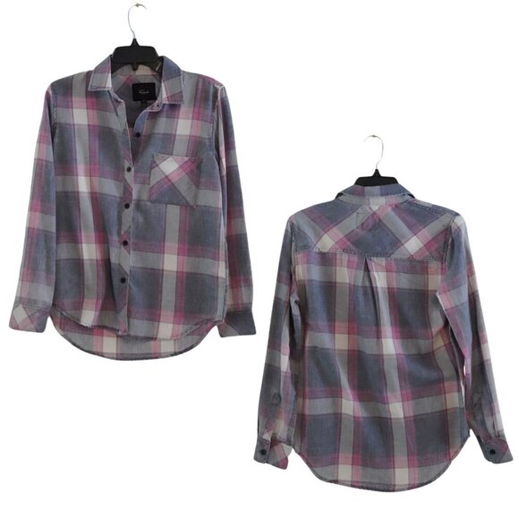 NWT, Rails, Hunter, Plaid Button-down Long Sleeve‎ Shirt, Storm Pink, Gray, Pink - Picture 2 of 8